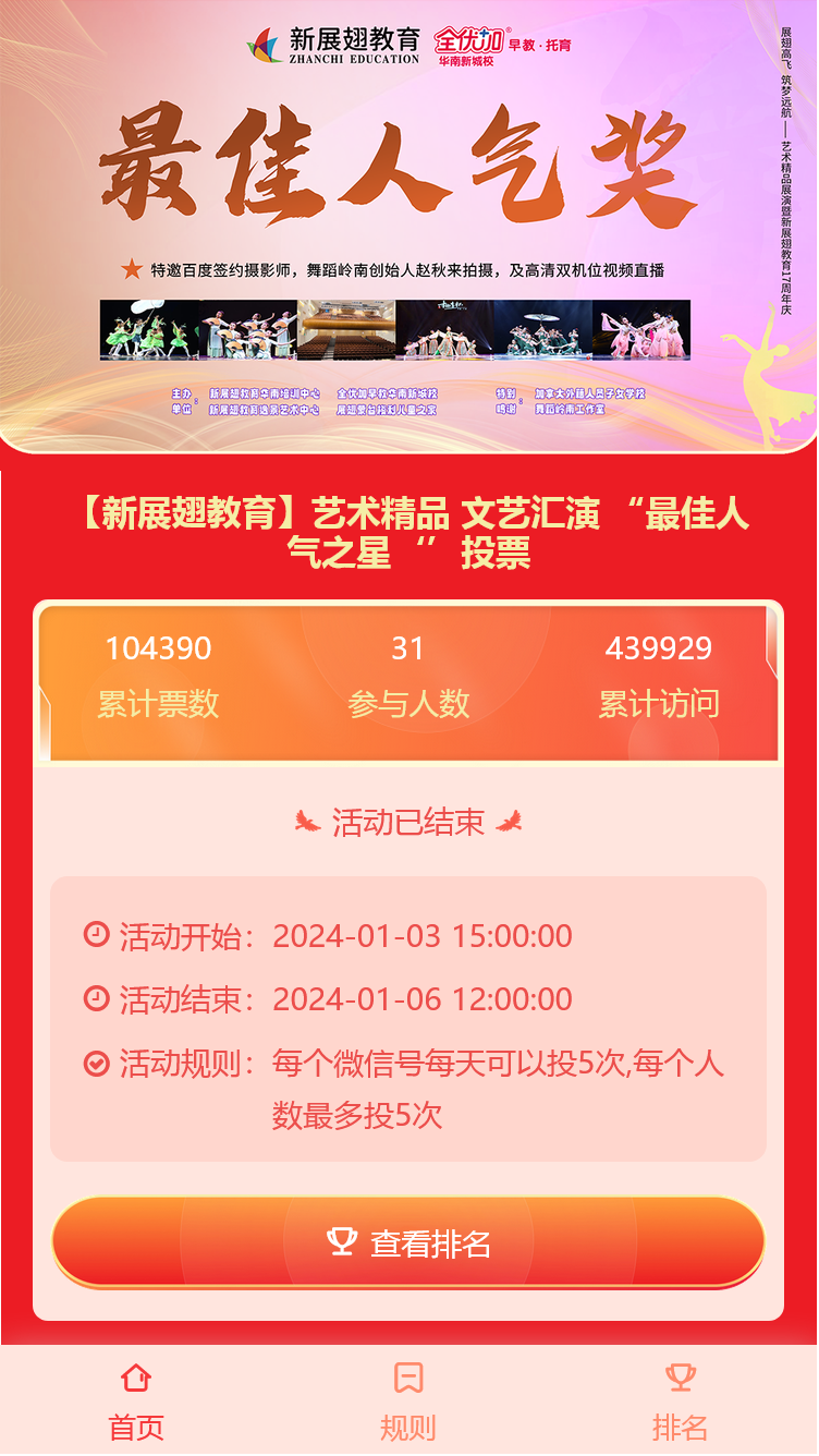 【新展翅教育】艺术精品  文艺汇演 “最佳人气之星‘’投票